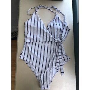 Striped one piece bathing suit